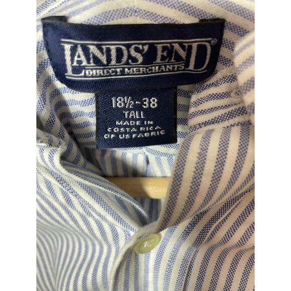 Lands End Mens Pin Stripe Dress Shirt Button Front Long Sleeve 18.5" 38" Tall - Picture 5 of 6